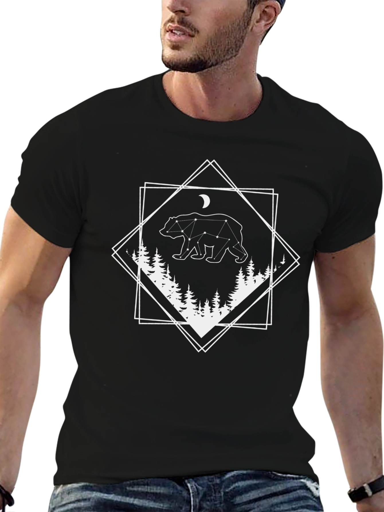 Geometric Bear Constellation Graphic Tee - Black