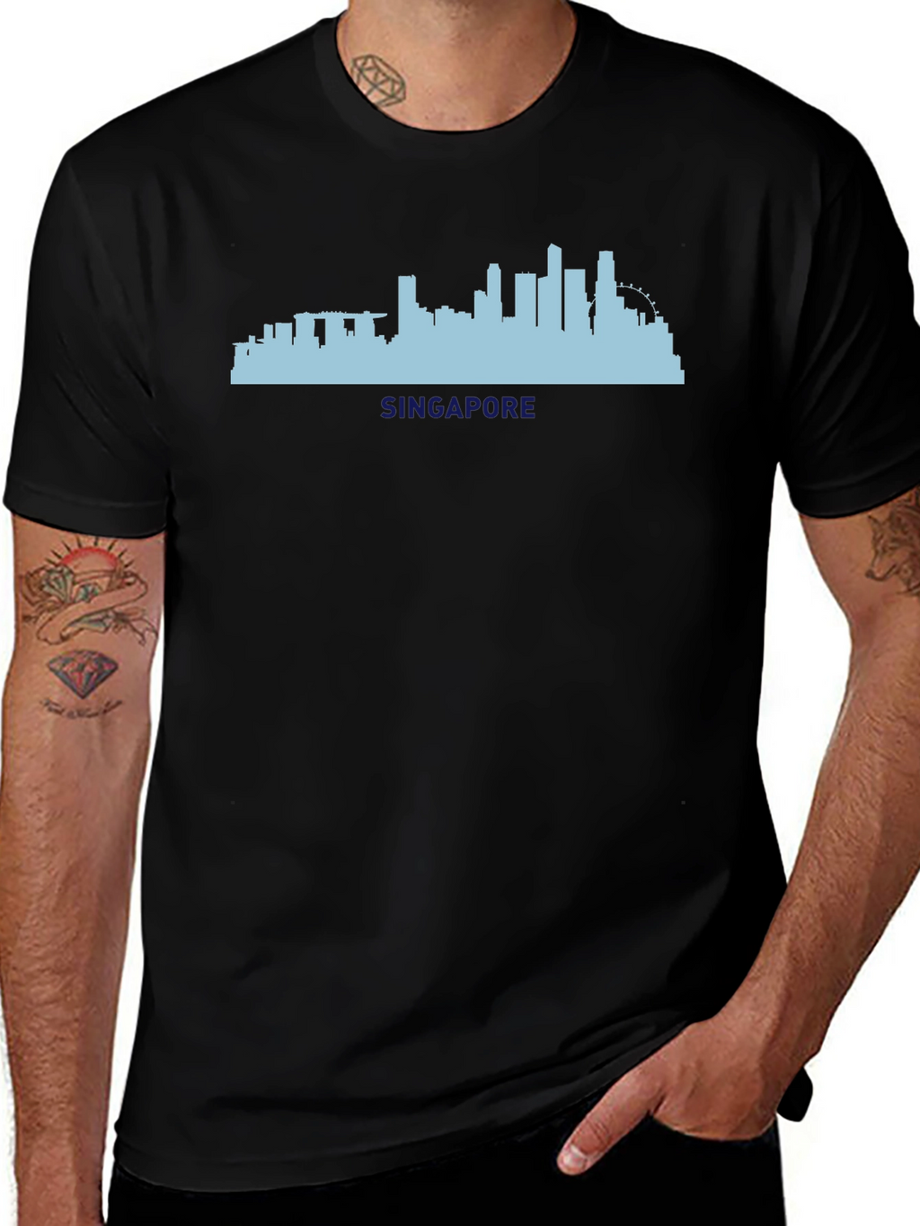 Singapore Skyline Graphic Tee - Black Cotton T-Shirt