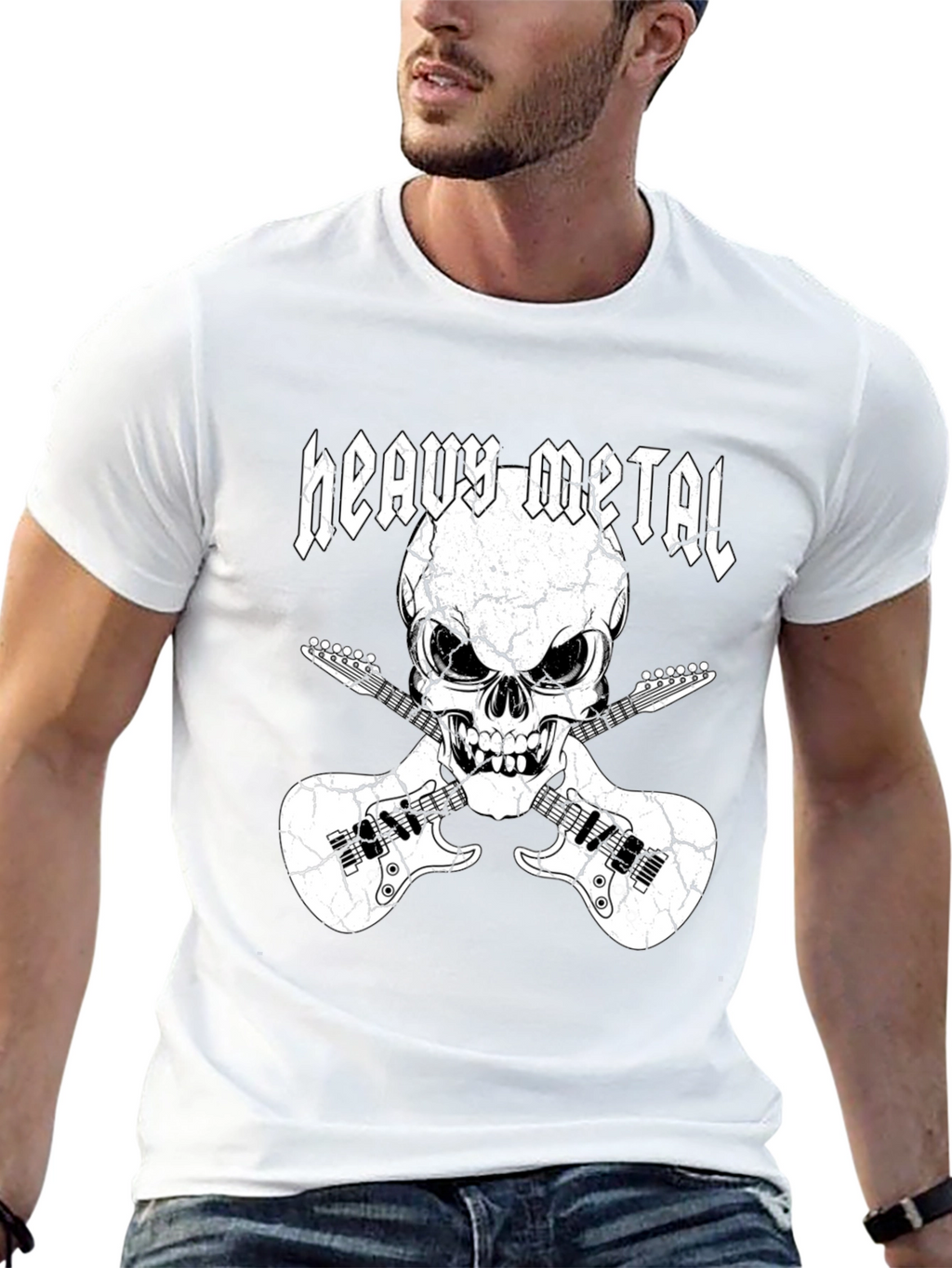 Heavy Metal Skull & Guitars Graphic T-Shirt