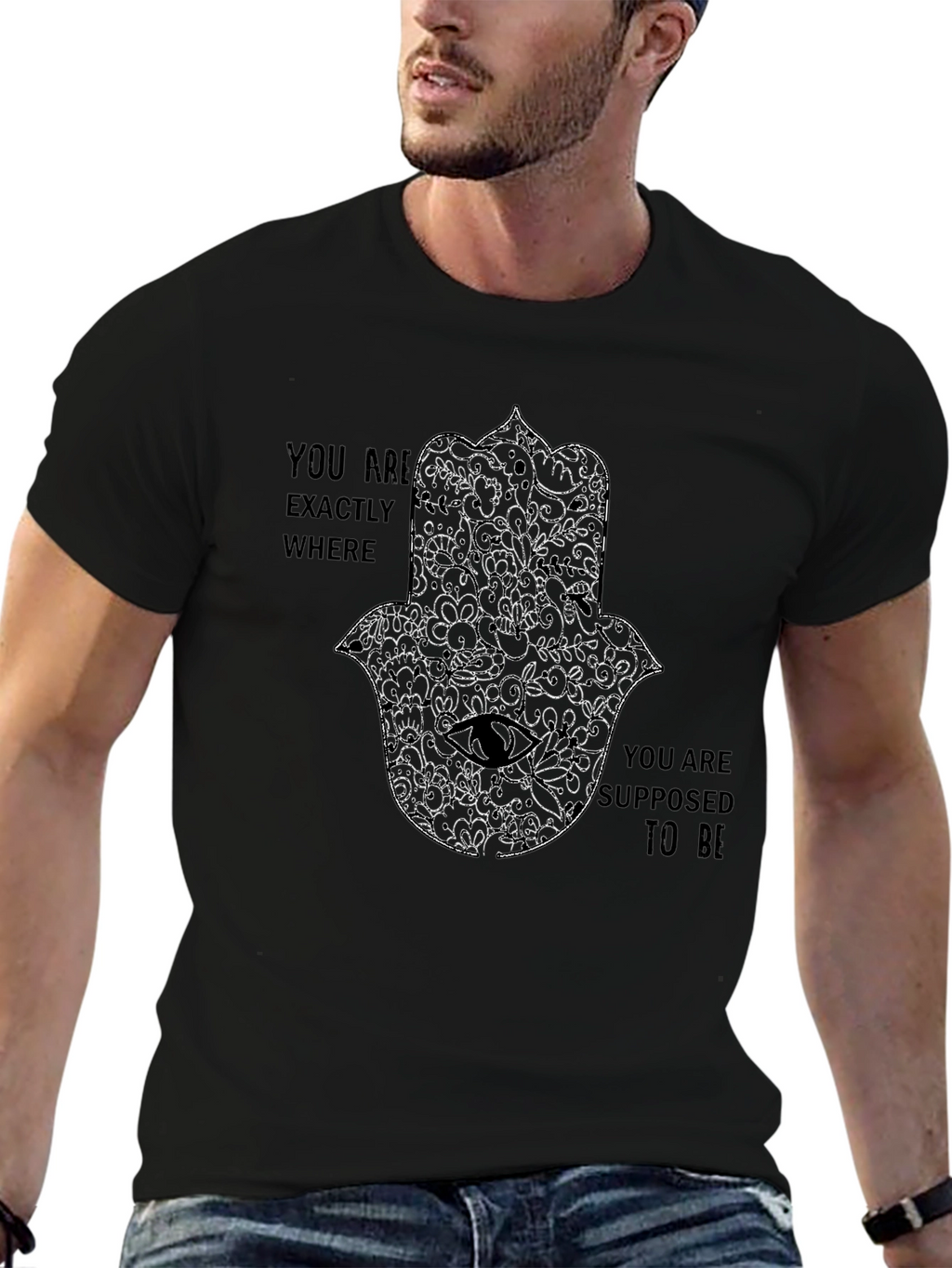 Mens Black Graphic Tee - Hamsa Hand Design