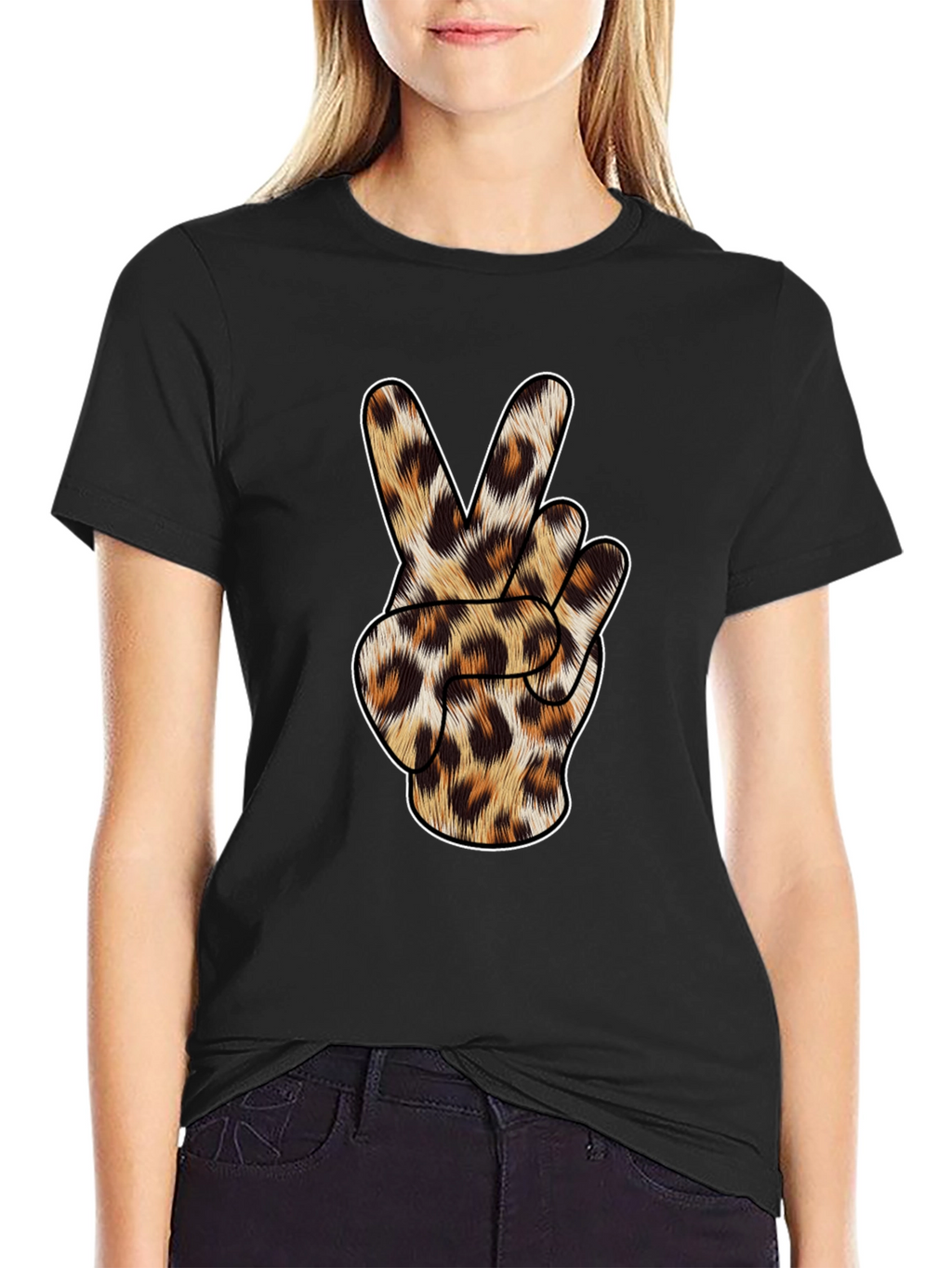 Leopard Print Peace Sign Black T-Shirt