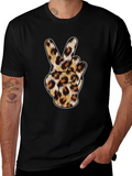 Leopard Print Peace Sign Black T-Shirt