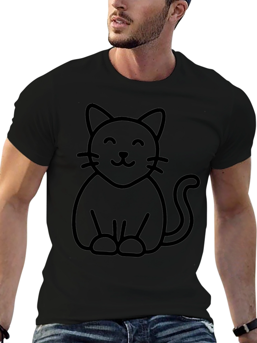 Cute Cat Graphic T-Shirt - Black
