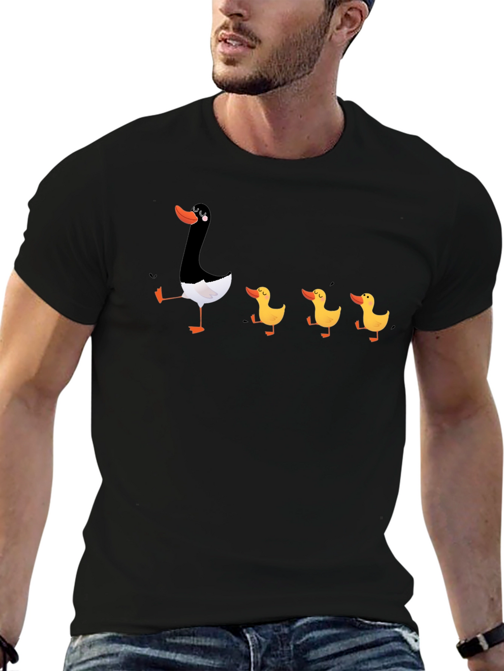 Duck Family Graphic T-Shirt - Quirky Black Tee