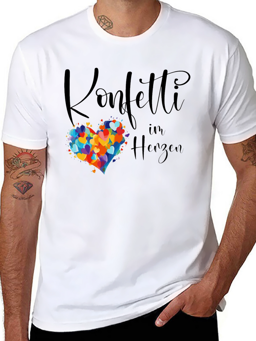 Confetti Heart Graphic Tee - Stylish Black T-Shirt