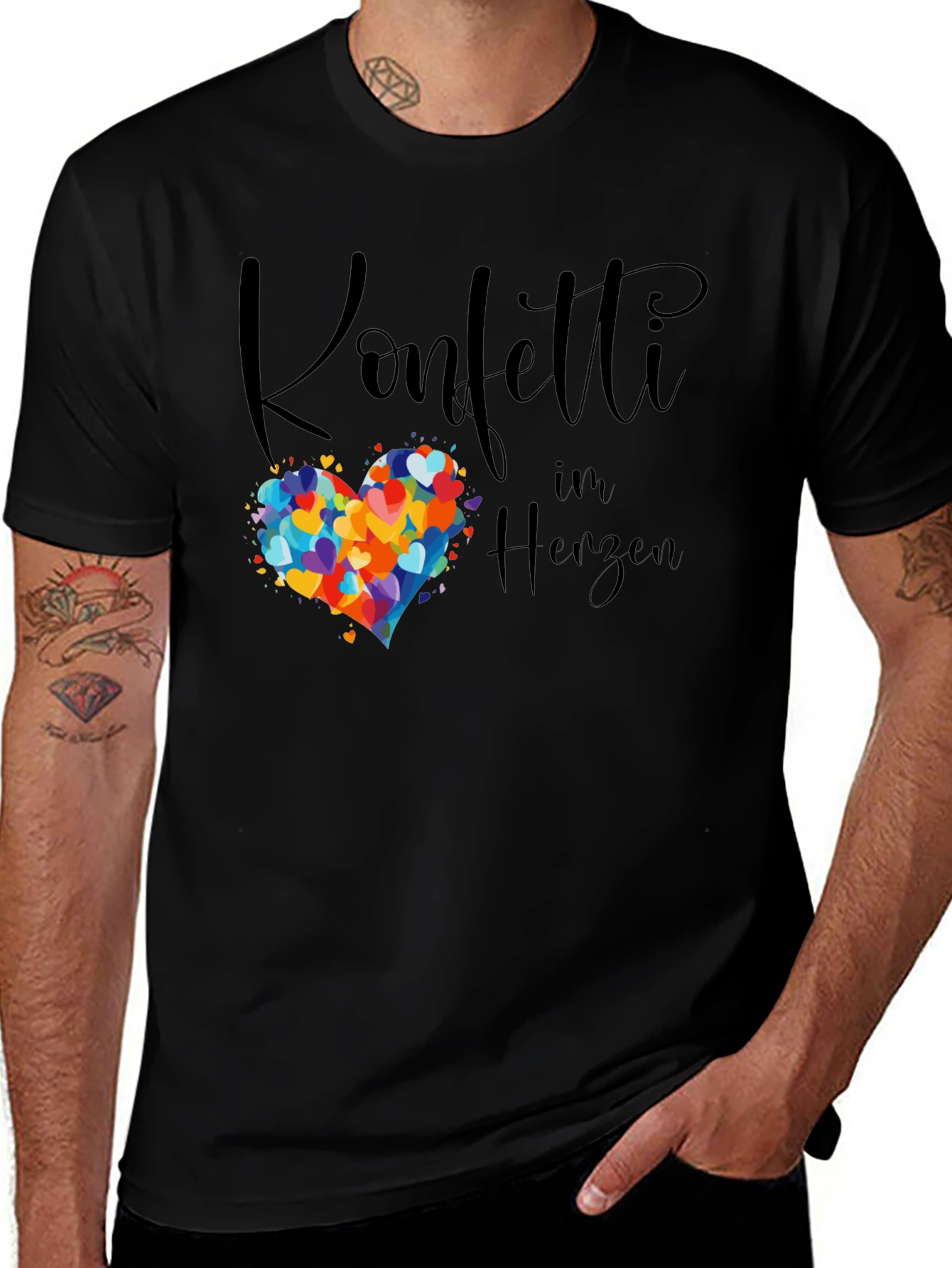 Confetti Heart Graphic Tee - Stylish Black T-Shirt