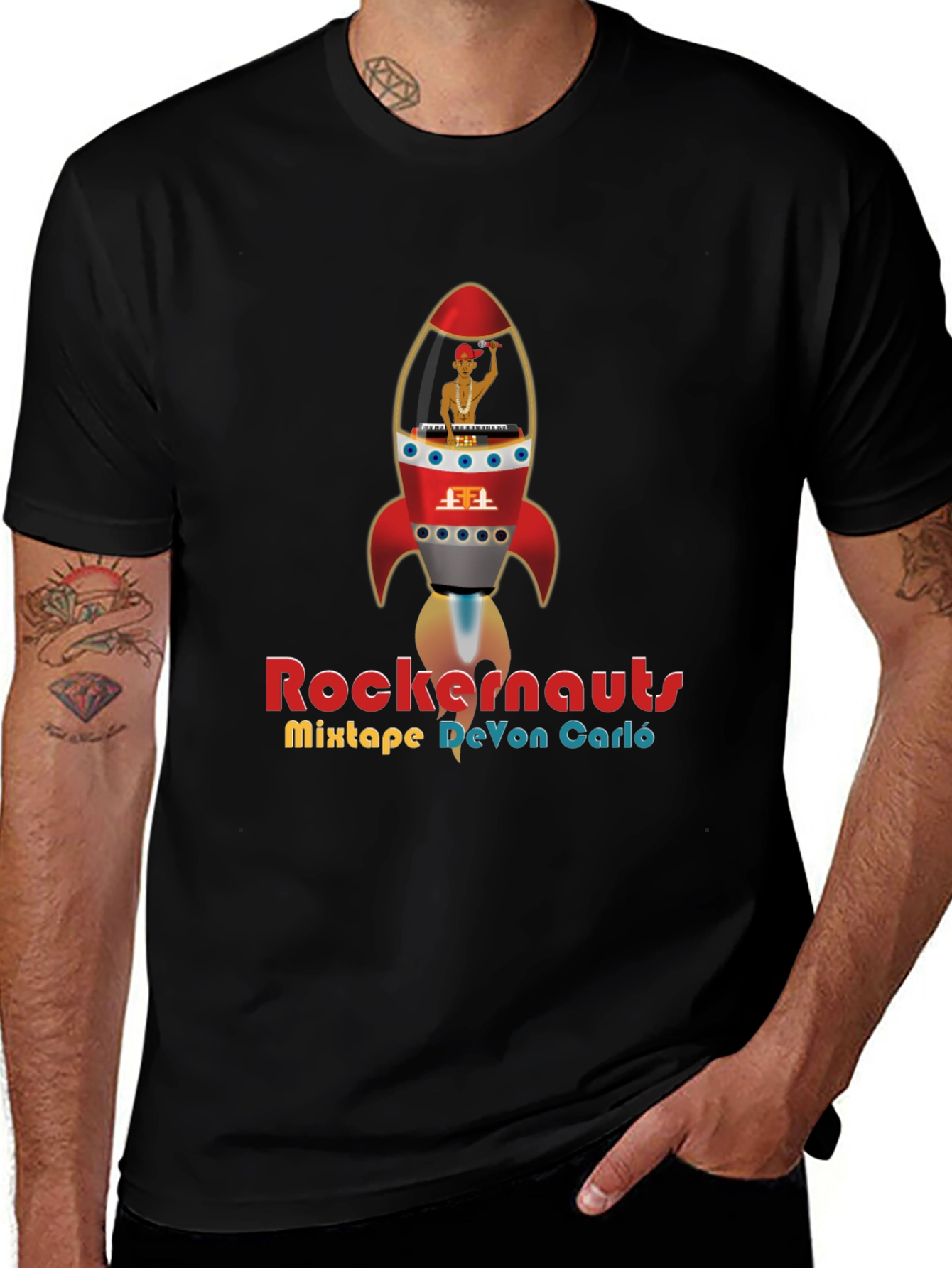 Rockernauts Mixtape T-Shirt - Retro Rocket DJ