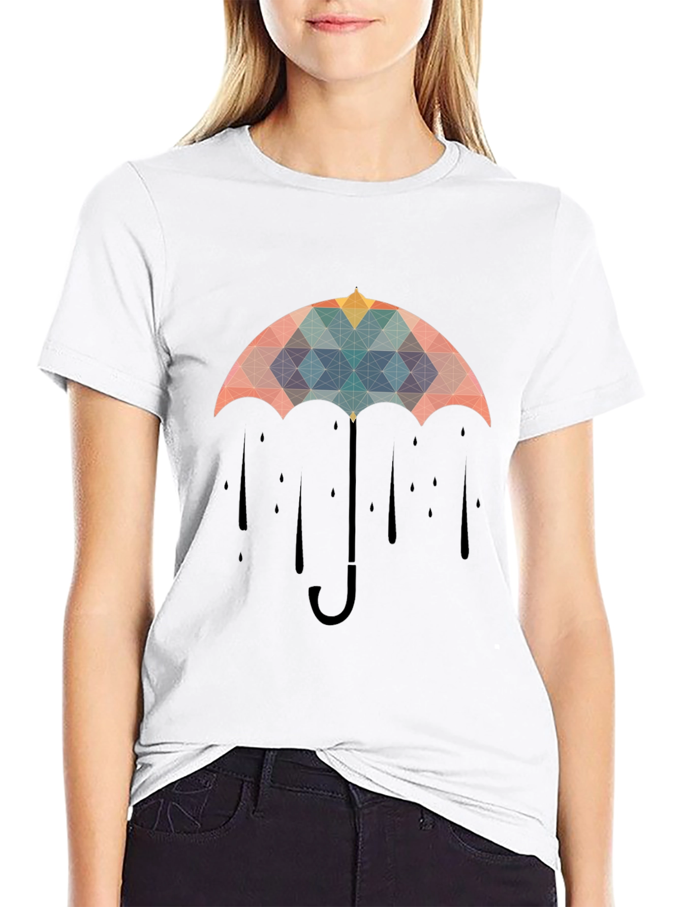 Geometric Umbrella Graphic Tee - Stylish Mens Black T-Shirt