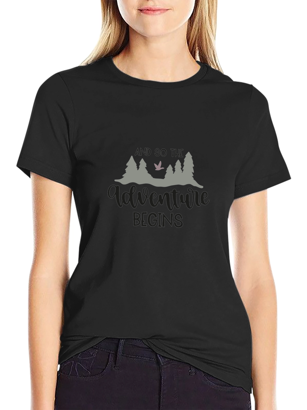 Adventure Begins Black Graphic Tee