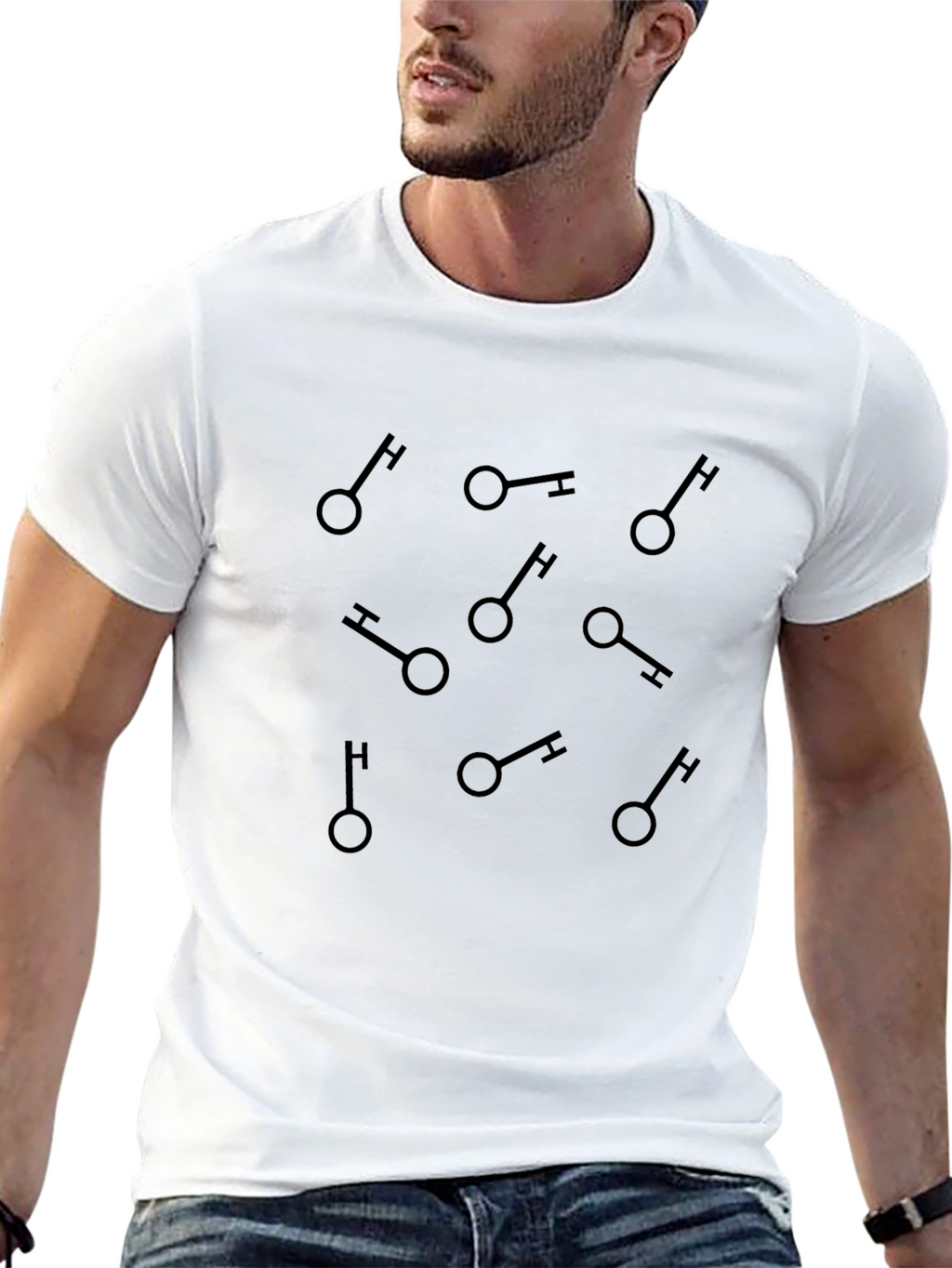 Modern Key Pattern Black T-Shirt