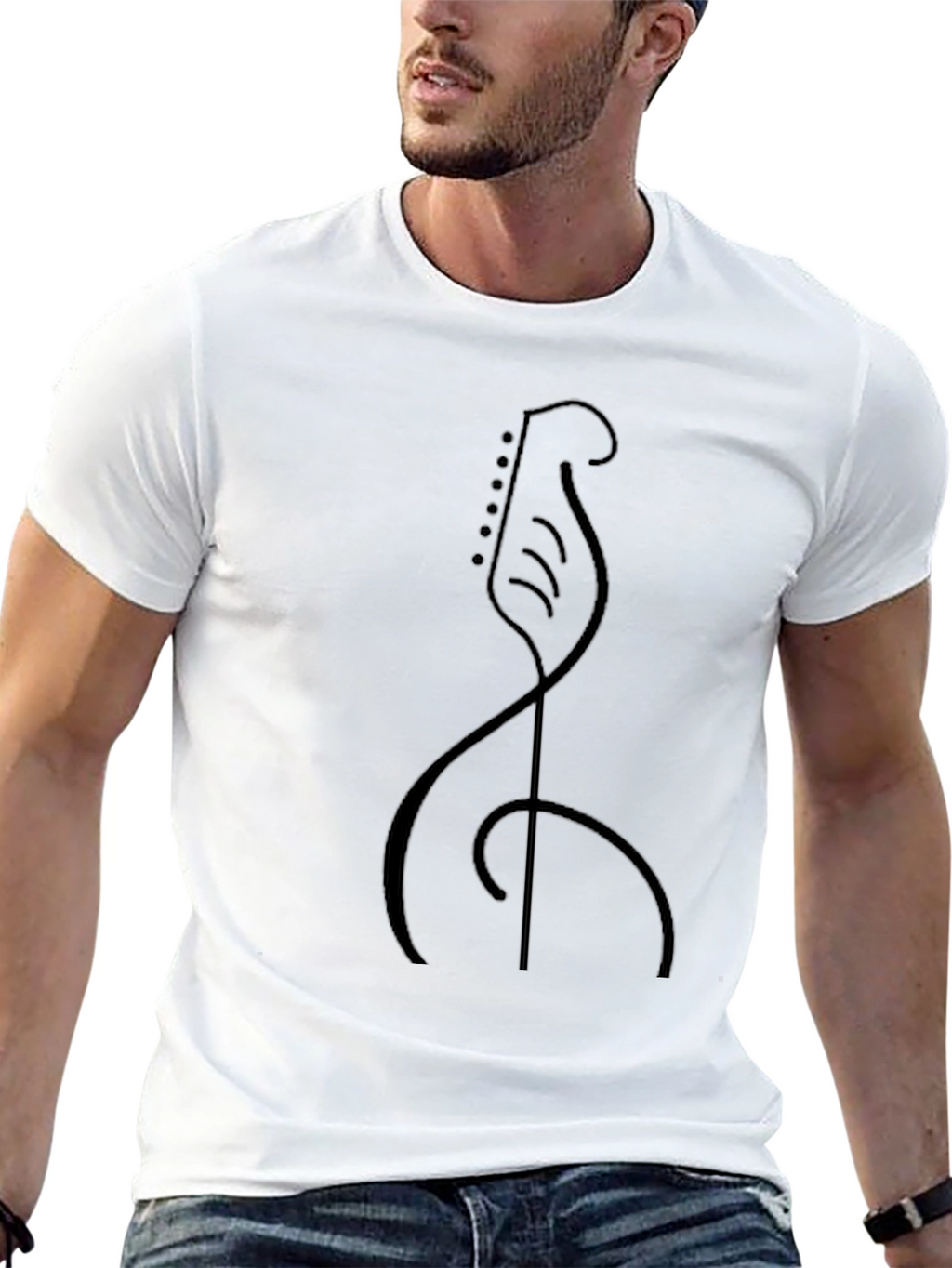 Minimalist Guitar Graphic Black T-Shirt