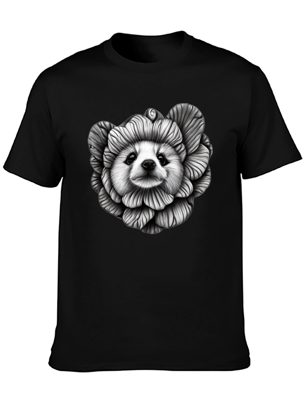 Dog Flower Graphic Tee - Unique Art T-Shirt