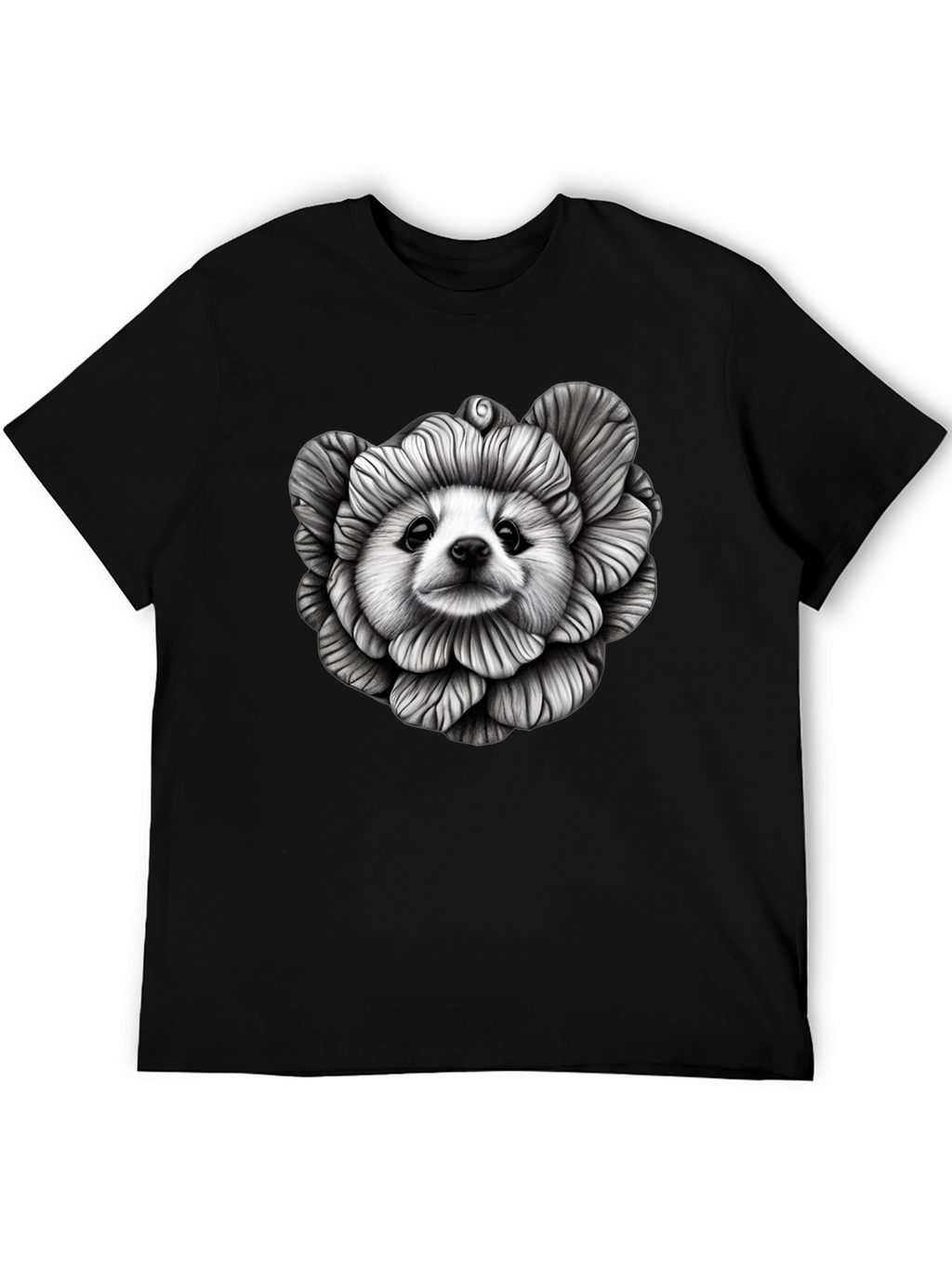Dog Flower Graphic Tee - Unique Art T-Shirt