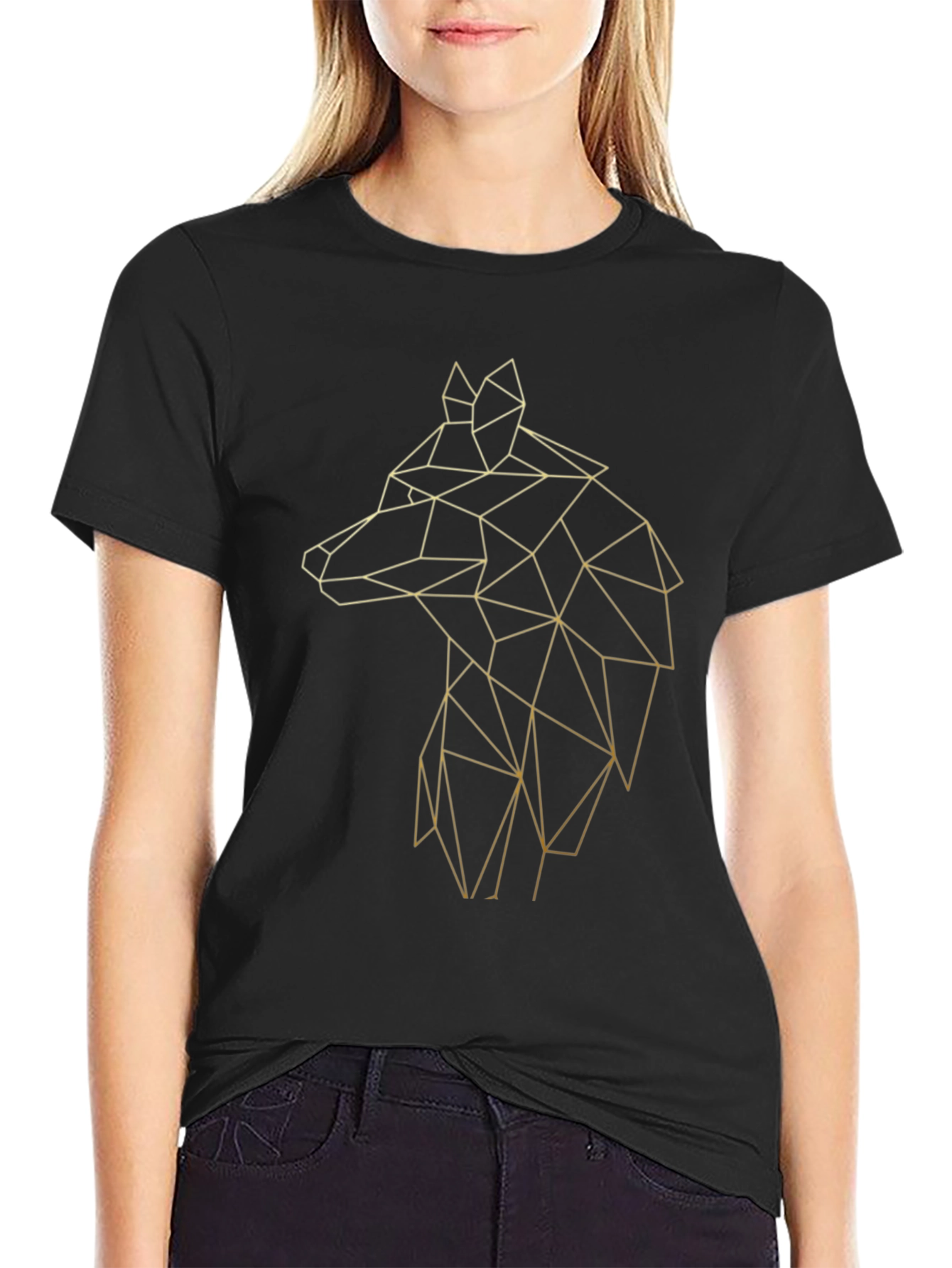 Geometric Wolf Tee - Stylish Black Graphic T-Shirt