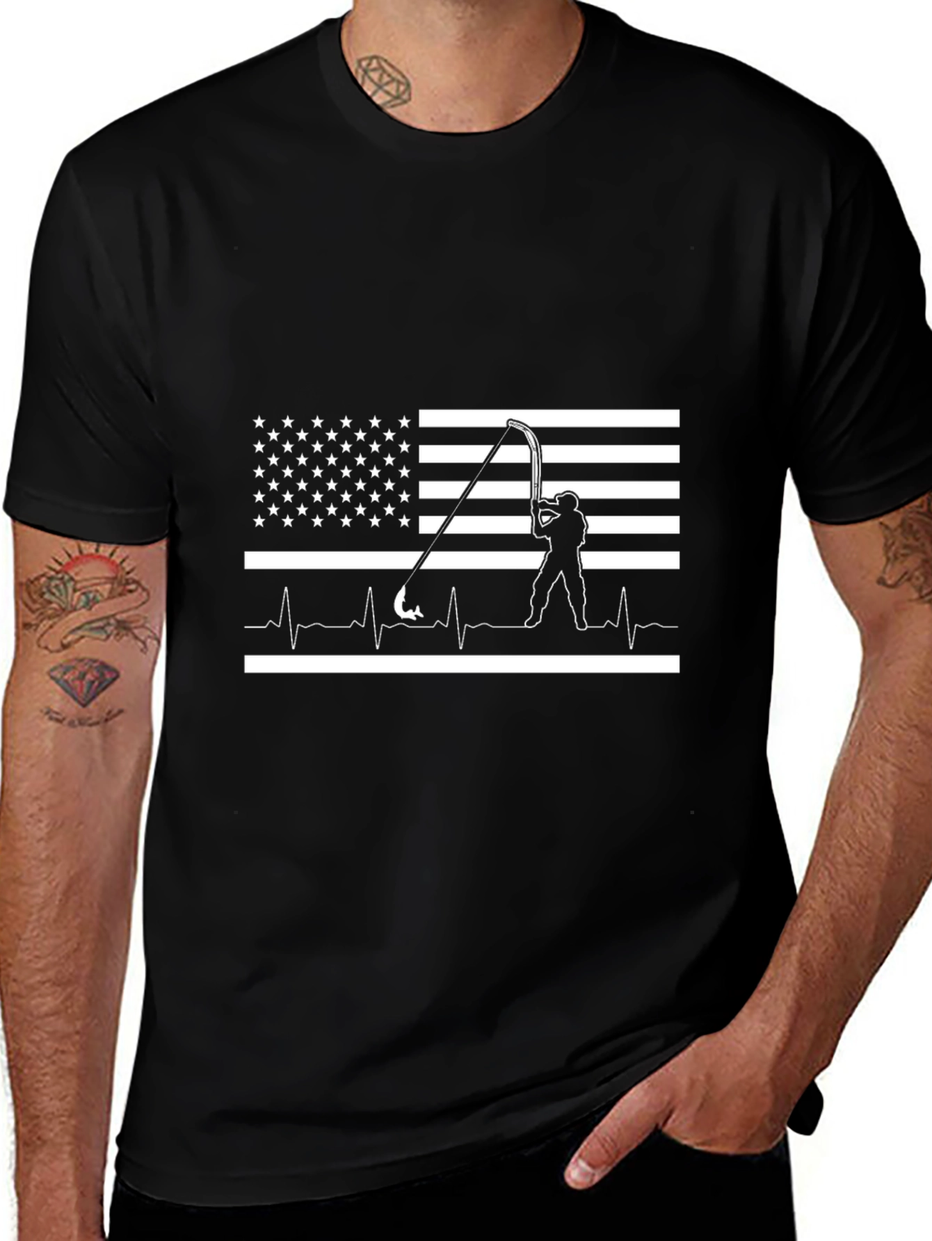 American Fishing Heartbeat T-Shirt