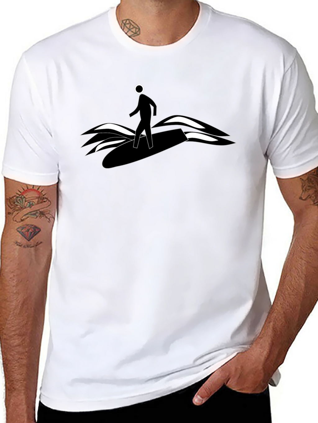 Surfer Dude Graphic Tee - Black Cotton T-Shirt