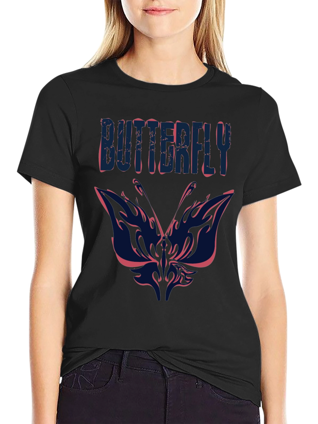 Butterfly Graphic Print Mens Black T-Shirt