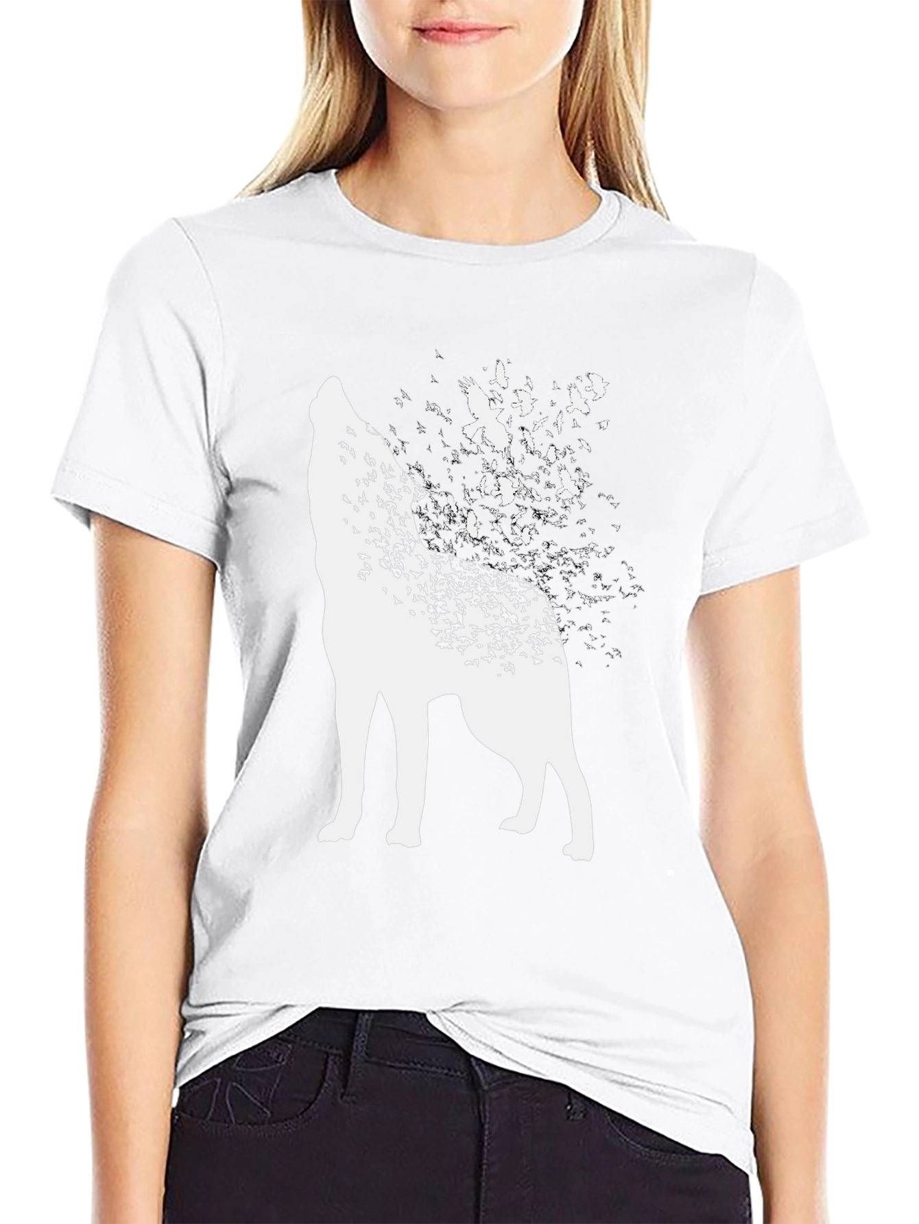 Wolf and Birds Graphic Tee - Black Cotton Blend