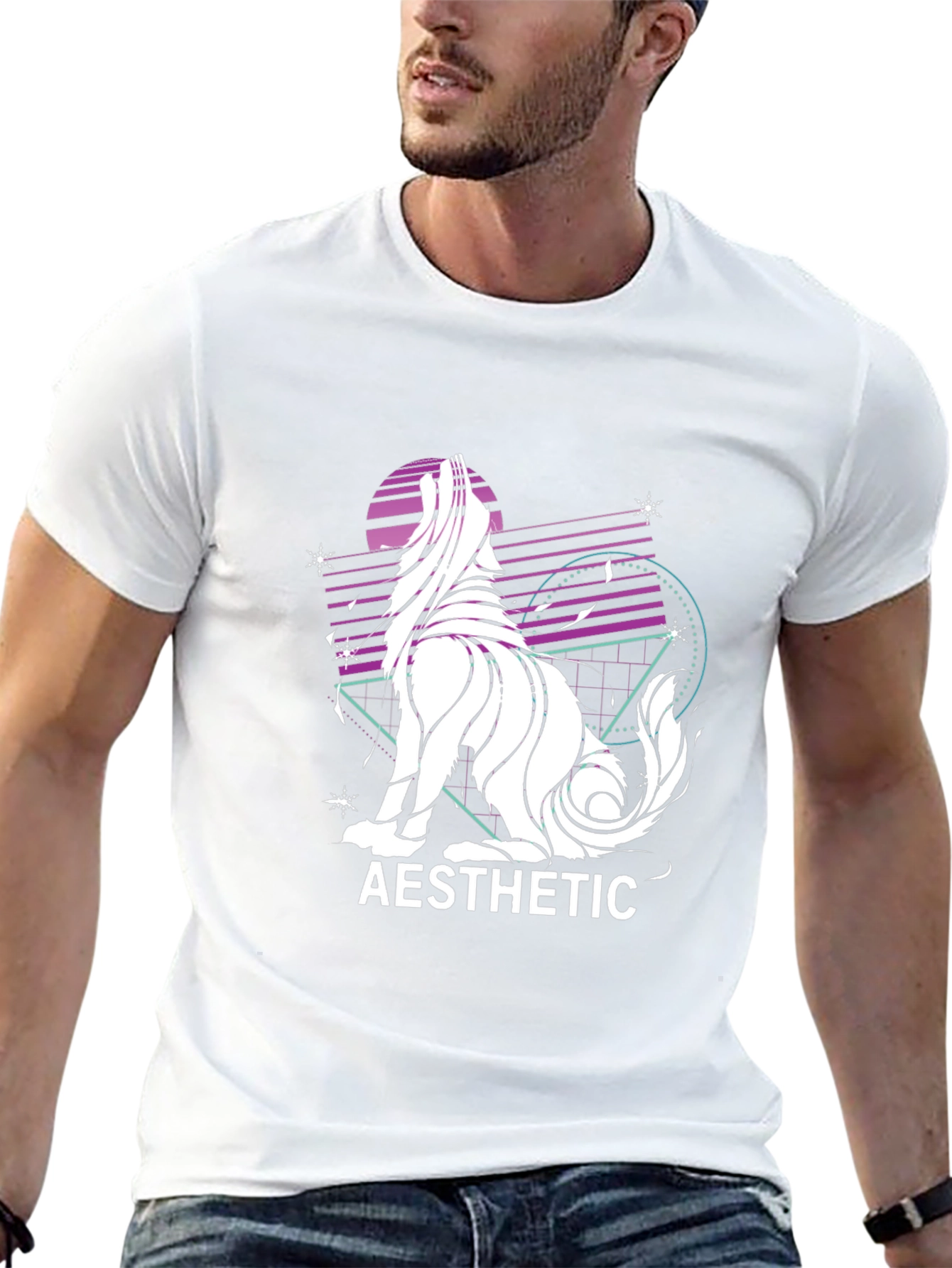 Aesthetic Wolf Graphic Print Black T-Shirt