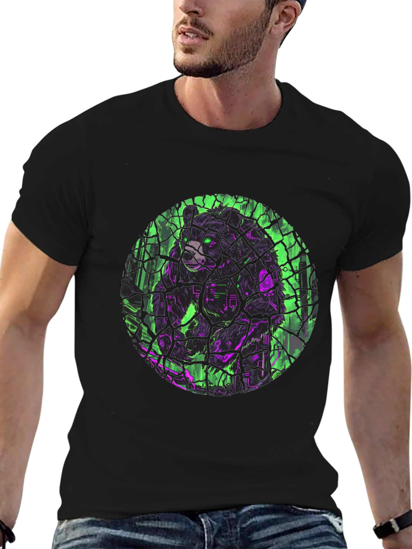 Cyber Bear Graphic Black T-Shirt