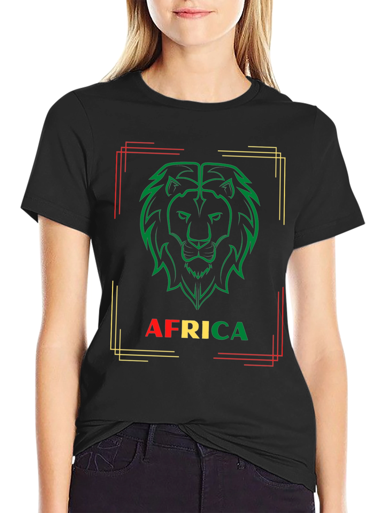Africa Lion Graphic Tee - Black Crew Neck T-Shirt