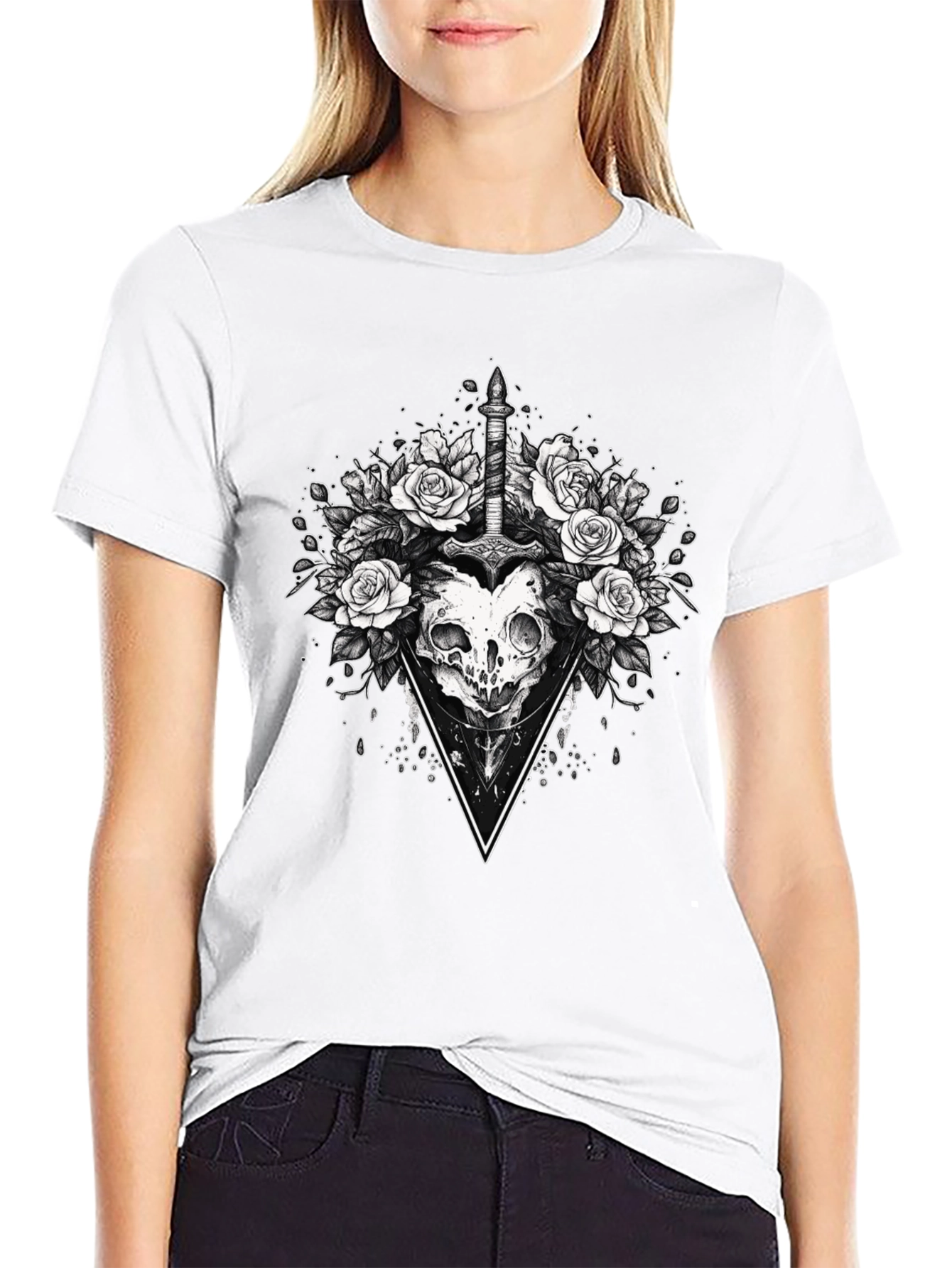 Skull & Roses Graphic Tee - Edgy Style