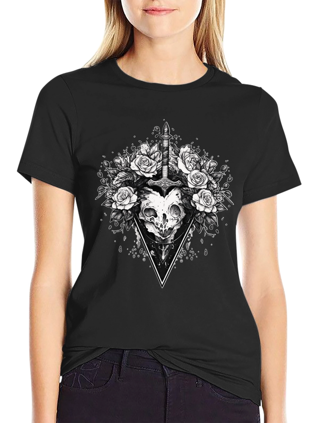 Skull & Roses Graphic Tee - Edgy Style