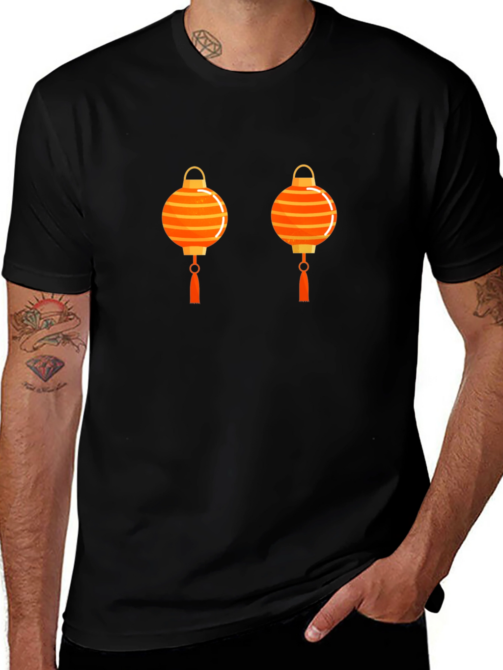 Lantern Graphic Tee - Casual Black T-Shirt