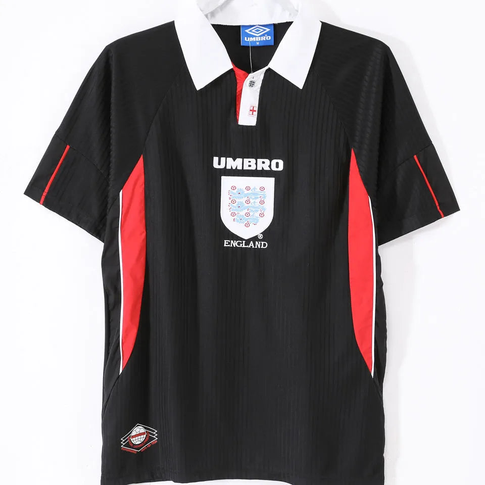 1998 England Away Black Retro Soccer Jersey Front