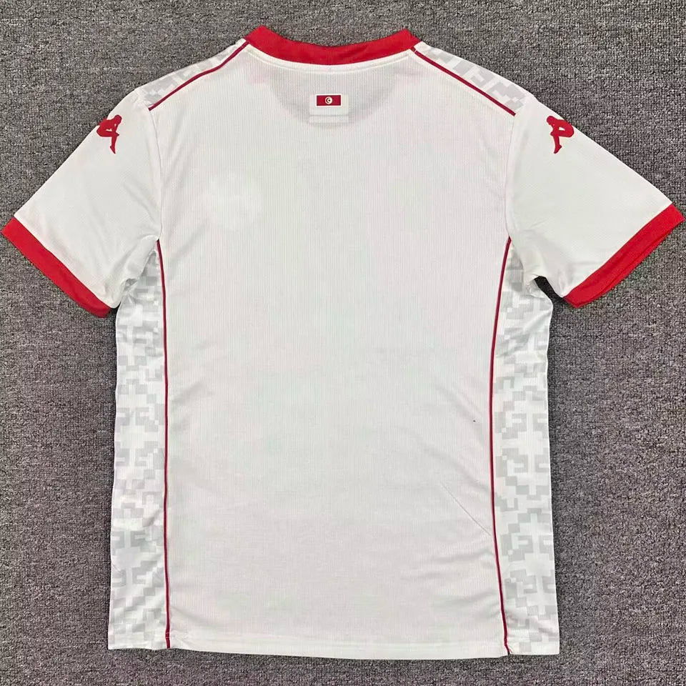 2026/27 Tunisia Away White Fans Soccer Jersey (Have Right Patch 有右臂章 黑底白字） Detail 1