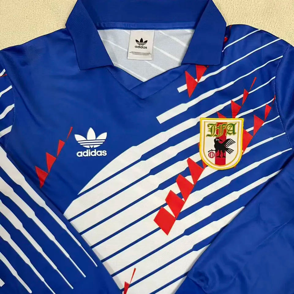 1993 Japan Home Blue Retro Long Sleeve Soccer Jersey Detail 1