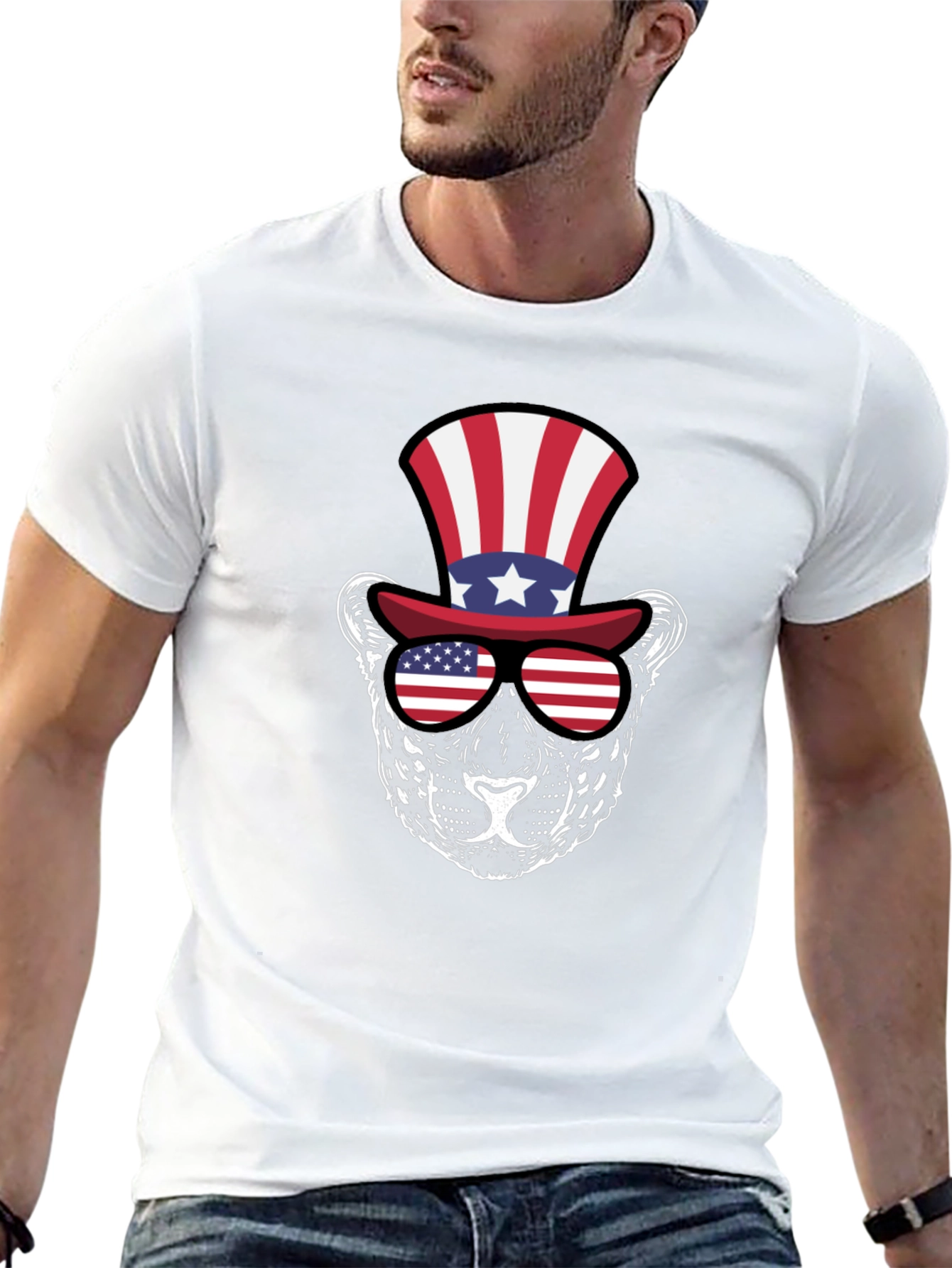 Patriotic Leopard Graphic Tee - Stars and Stripes