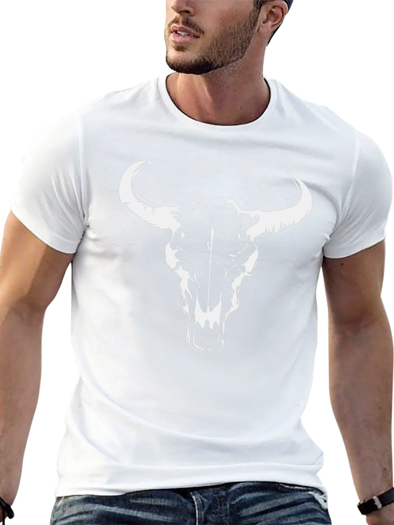 Black T-Shirt with Bull Skull Design