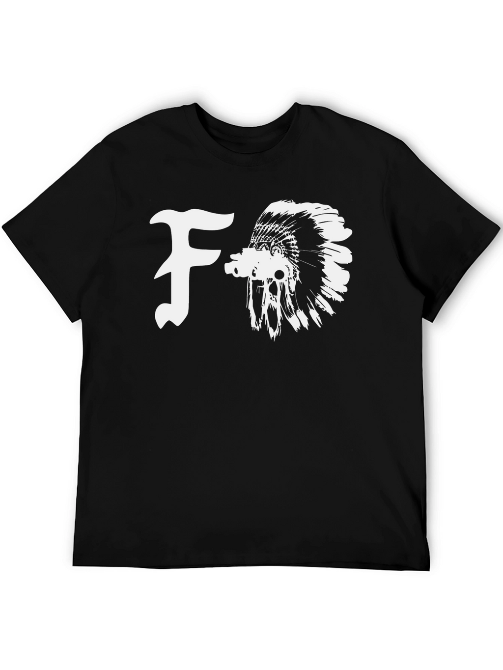 Black T-Shirt with F and Indian Headdress Graphic