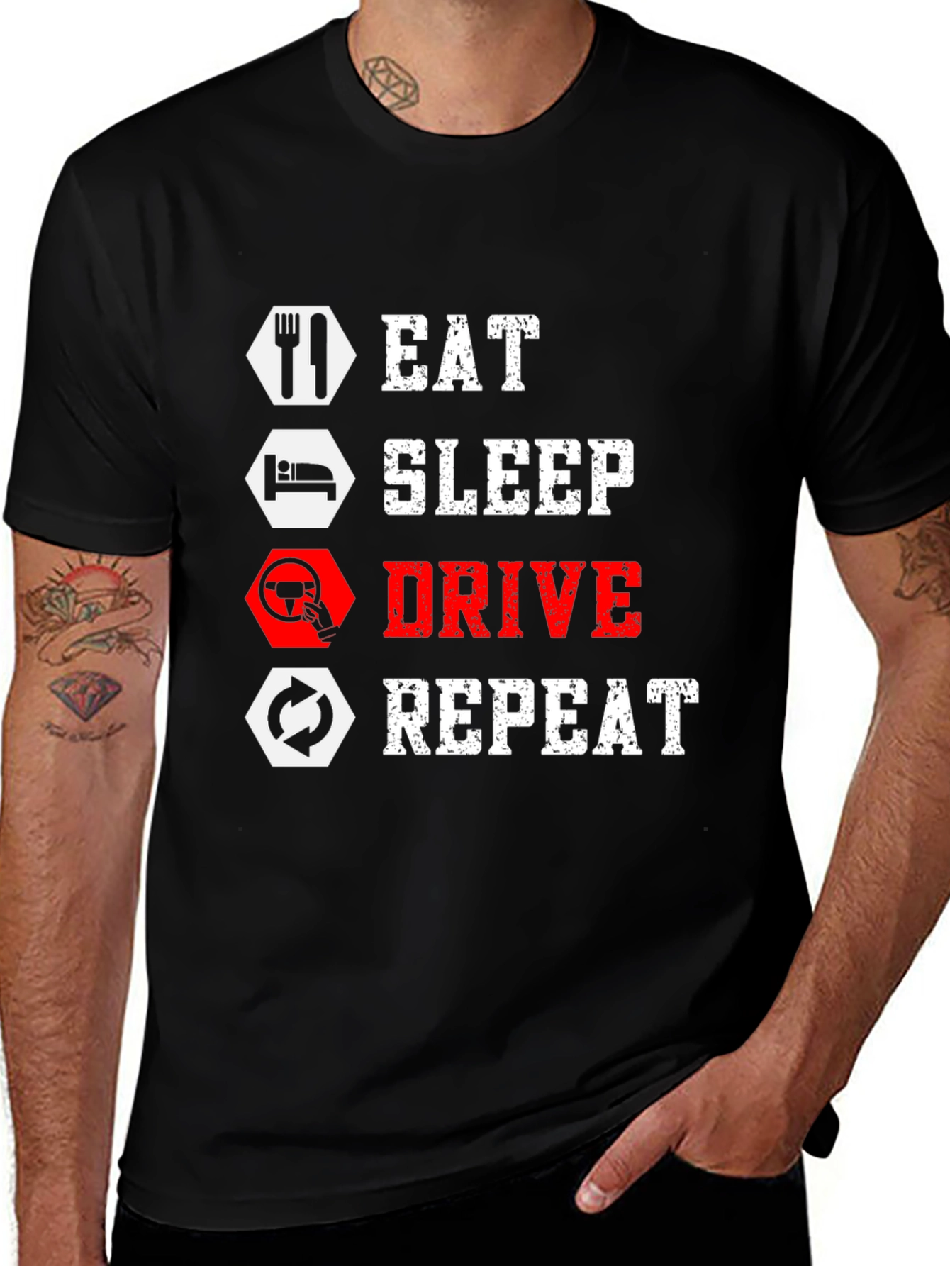 Eat Sleep Drive Repeat Black Graphic Tee