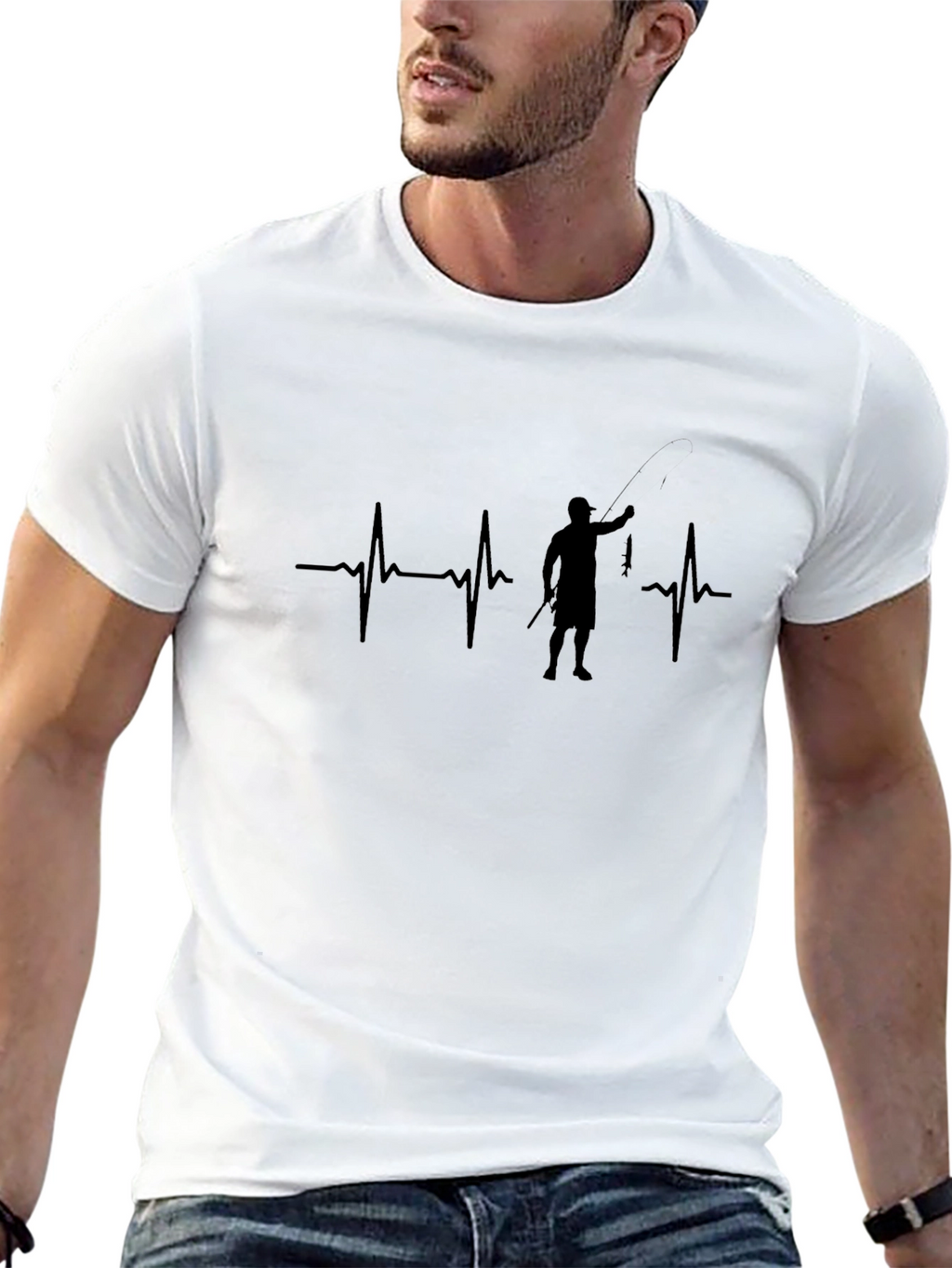 Fisherman Heartbeat Graphic Tee - Black