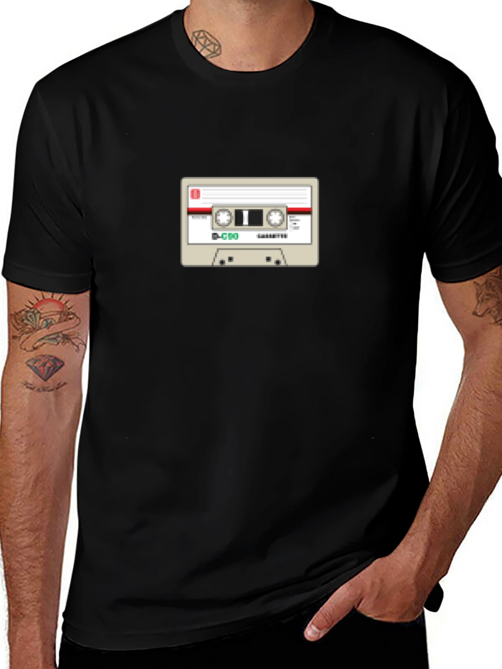 Retro Cassette Tape Graphic T-Shirt - Black Cotton Tee