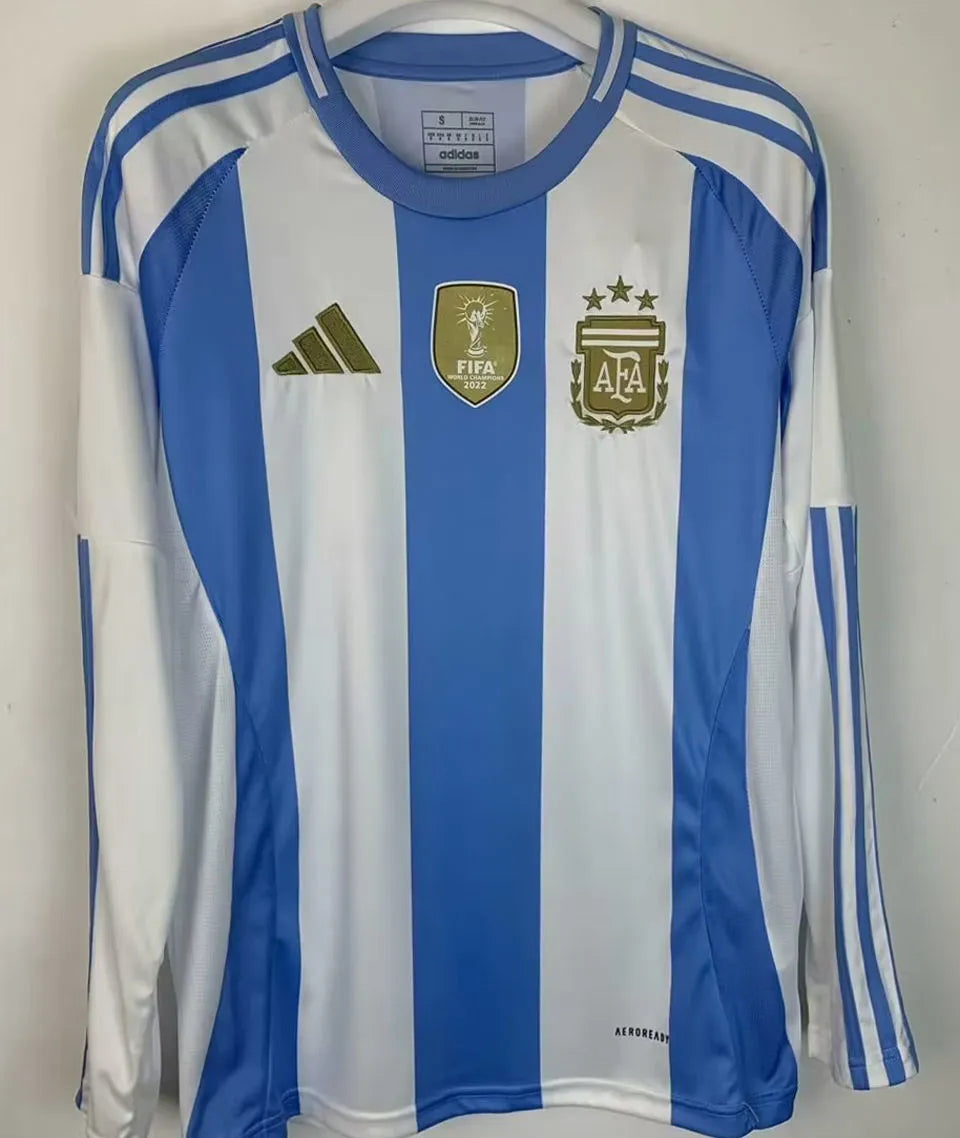 2024/25 Argentina Home Fans Long Sleeve Jersey (Have FlFA World Champion 2022 有胸前章) Front