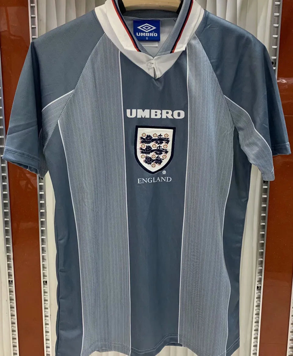 1996 England Away Grey Retro Soccer Jersey Front