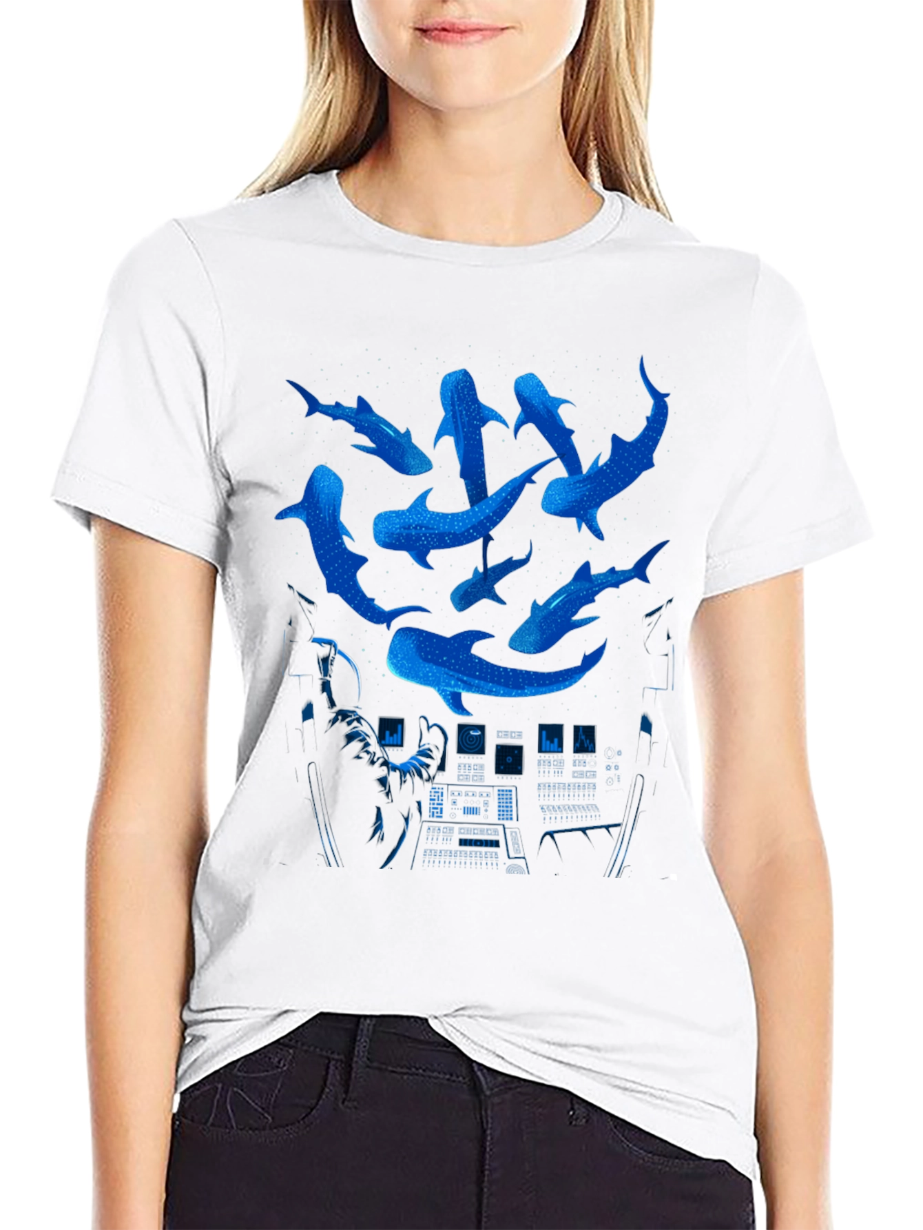 Astronaut Whale Shark T-Shirt - Space Ocean Graphic Tee