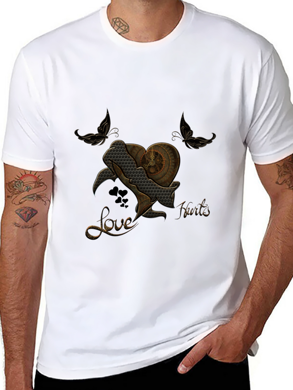Steampunk Heart Butterfly Black T-Shirt