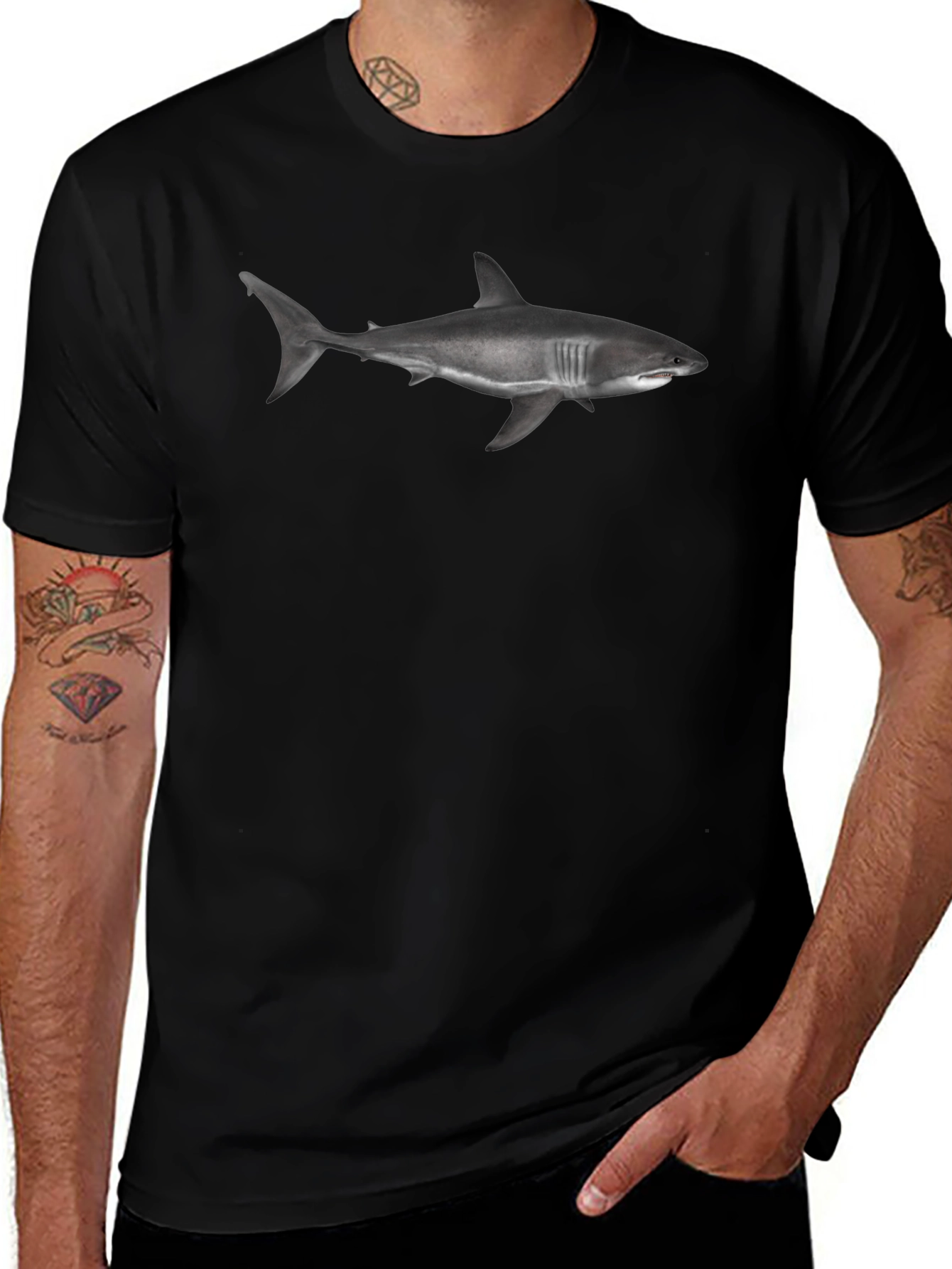 Shark Graphic Tee - Bold Black Cotton T-Shirt