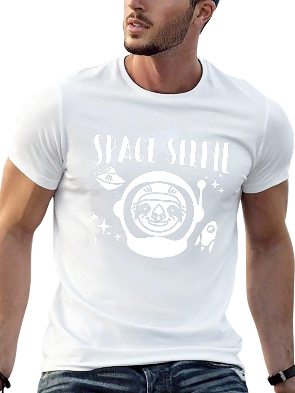 Space Selfie Sloth Graphic T-Shirt