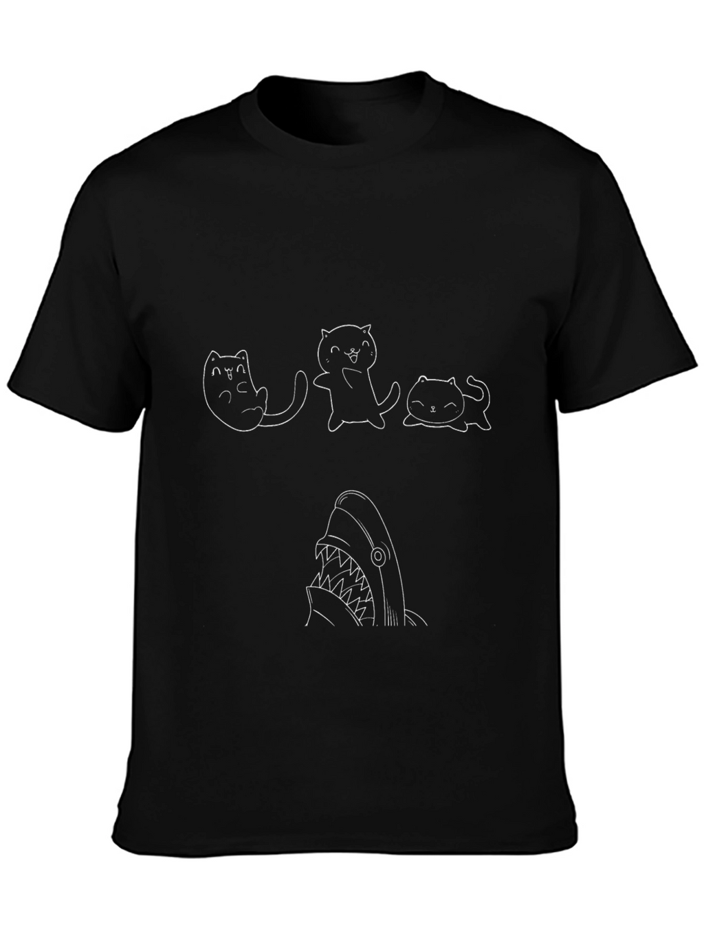 Cute Cat Shark T-Shirt - Black
