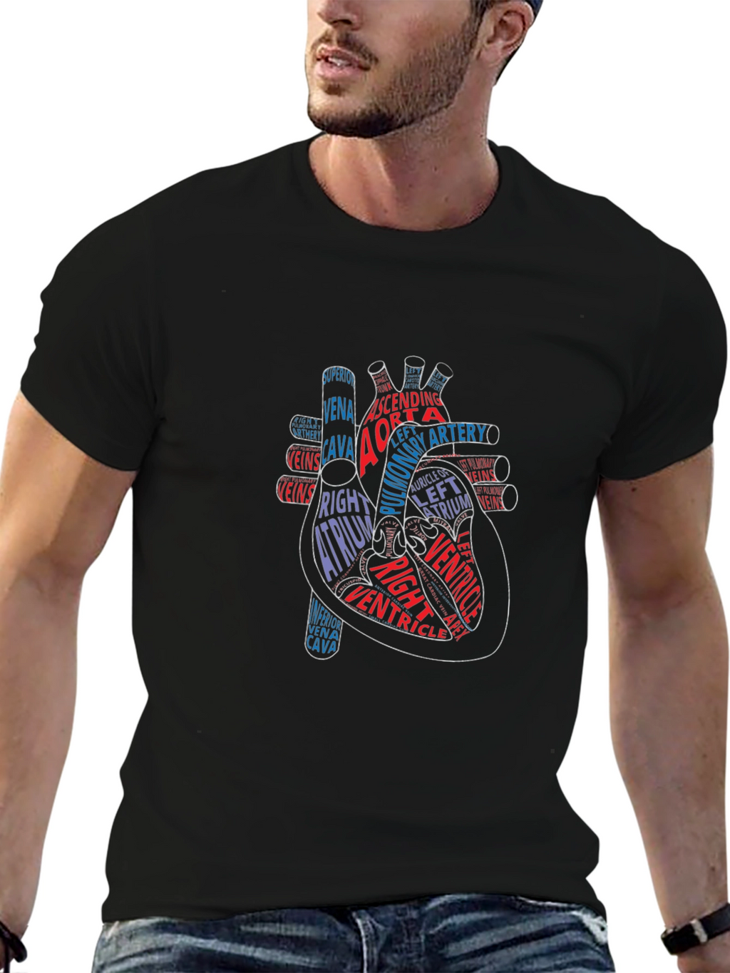 Anatomical Heart Graphic Tee - Black Cotton Shirt