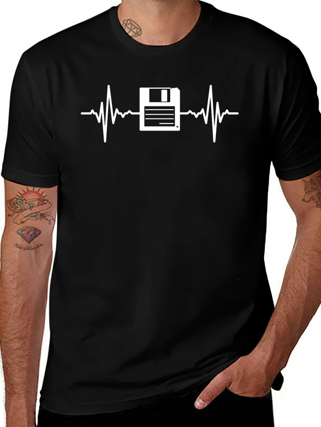 Floppy Disk Heartbeat T-Shirt - Retro Tech Tee