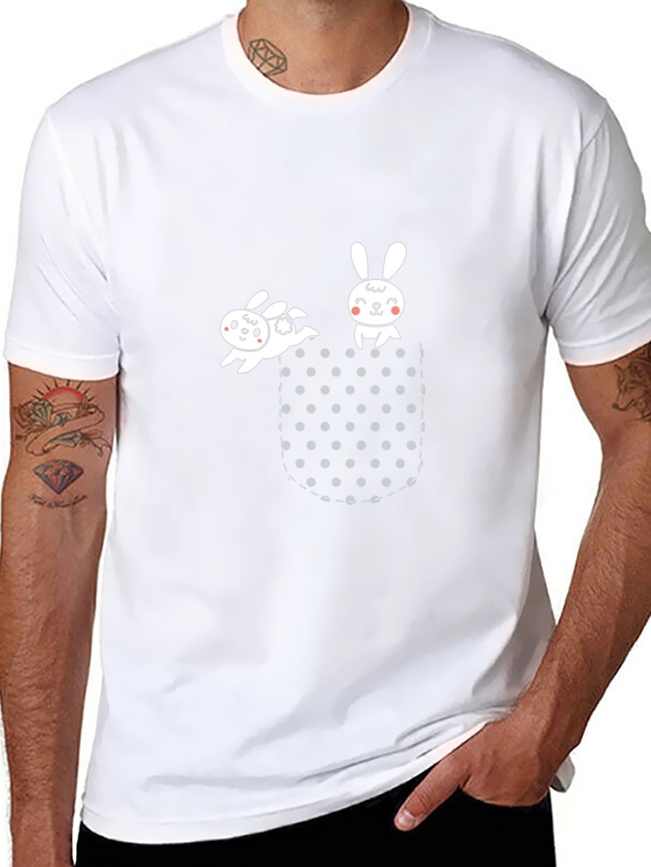 Cute Bunny Pocket Black T-Shirt