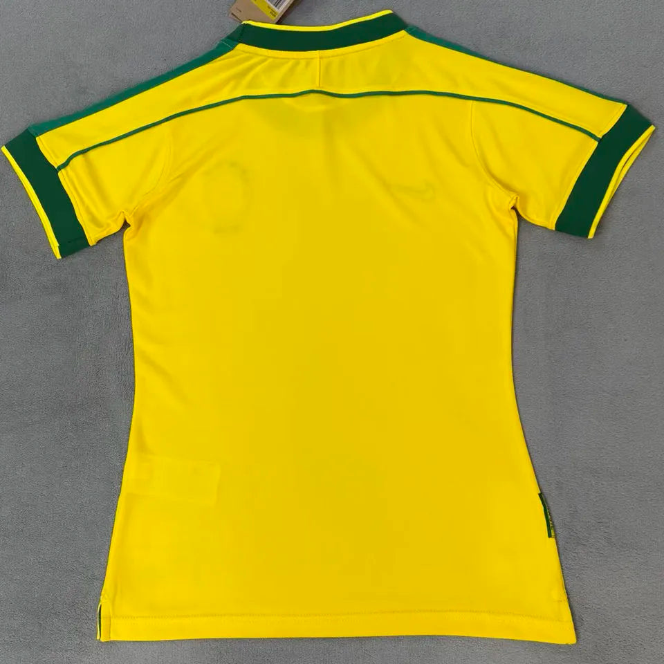 1998 Brazil Home Yellow Retro Women Soccer Jersey 女 Back