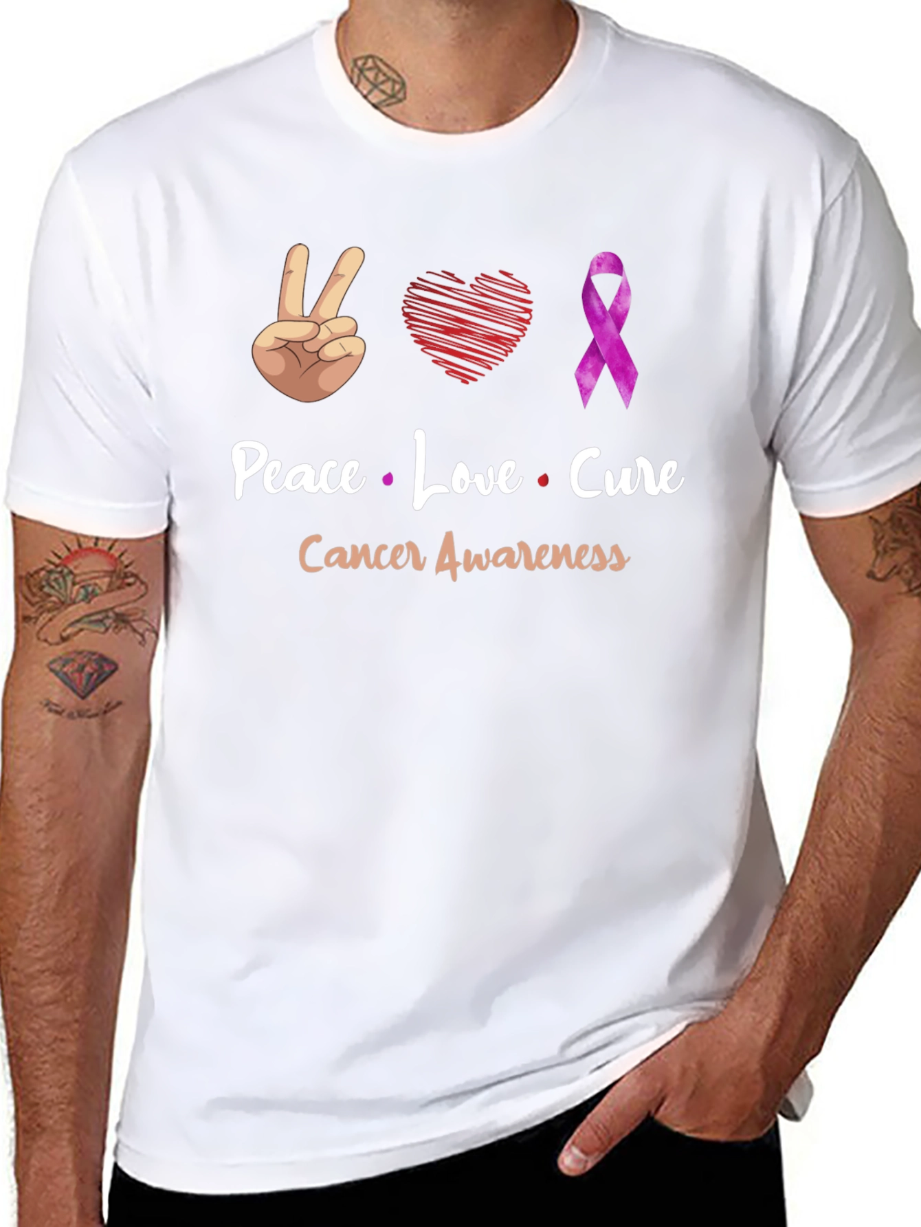 Peace Love Cure Cancer Awareness T-Shirt