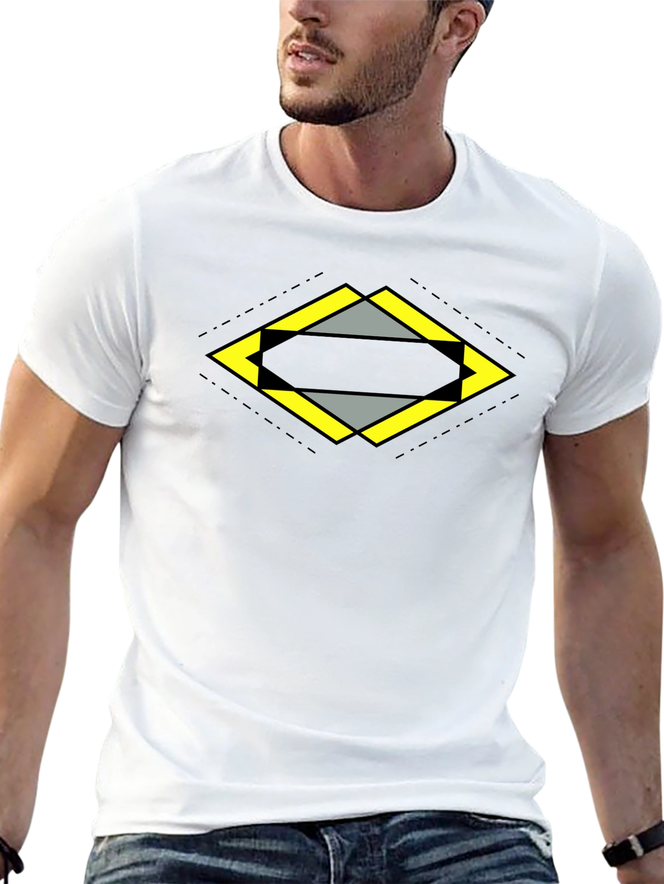 Geometric Diamond Graphic Tee - Black